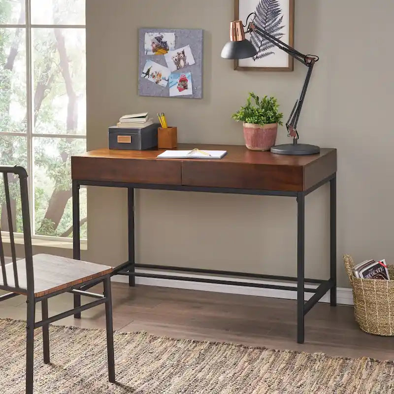 Bureau de rangement industriel en bois d'acacia