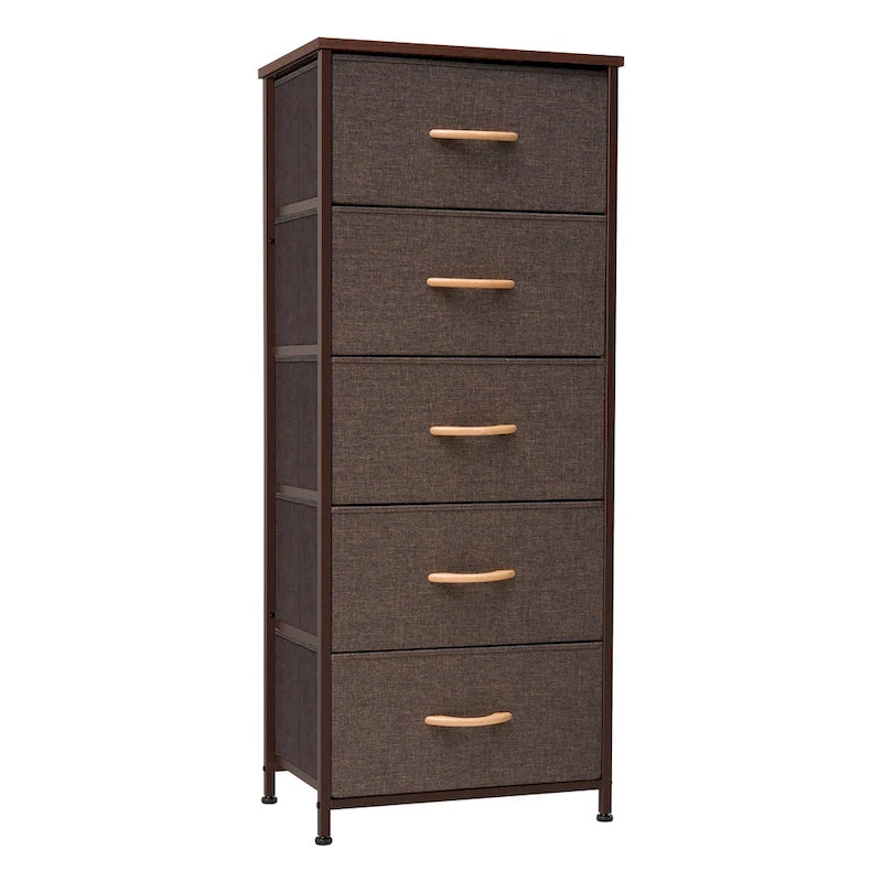 Commode de chambre à 5 tiroirs avec tour de rangement verticale en tissu
