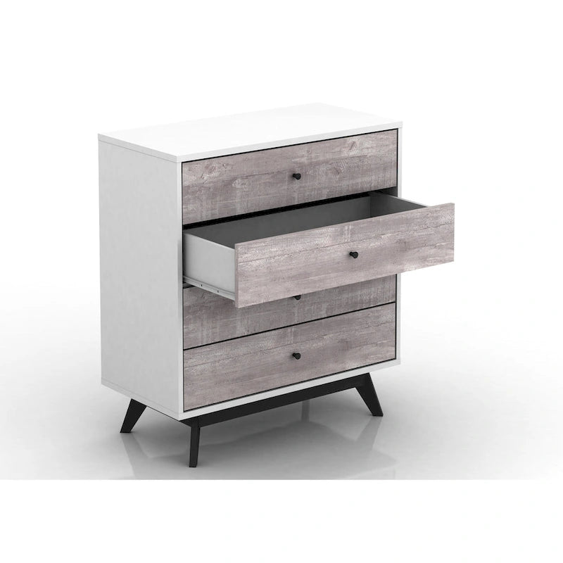 Commode à 4 tiroirs – Commode de chambre à coucher de style moderne du milieu du siècle avec pieds en bois massif