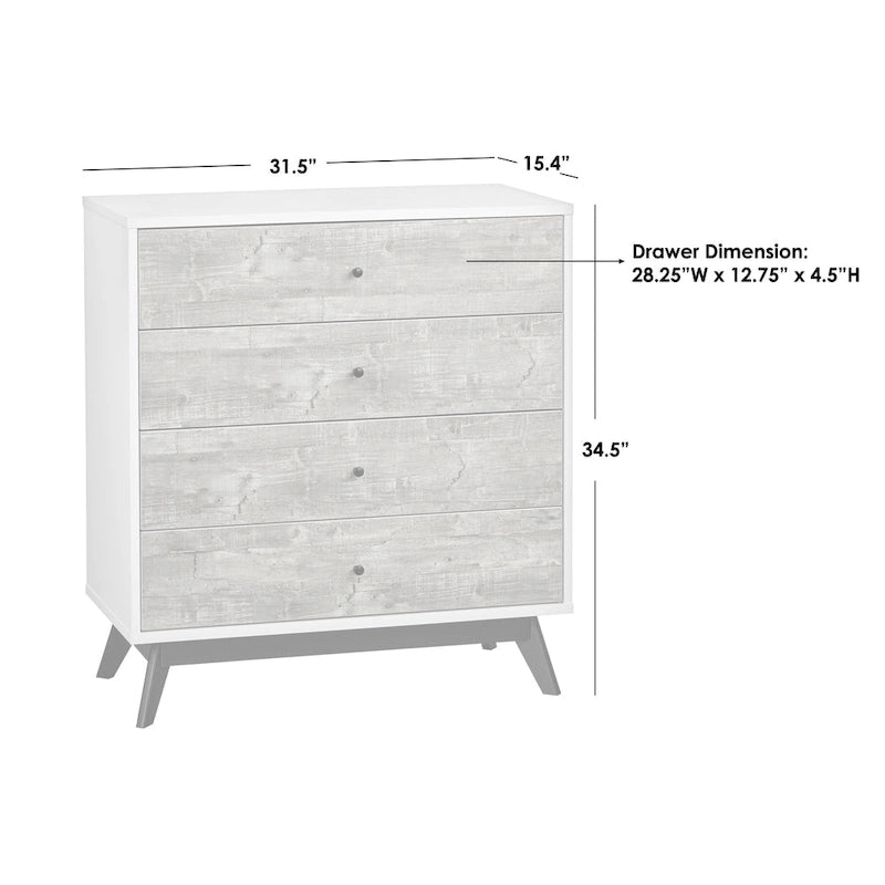 Commode à 4 tiroirs – Commode de chambre à coucher de style moderne du milieu du siècle avec pieds en bois massif