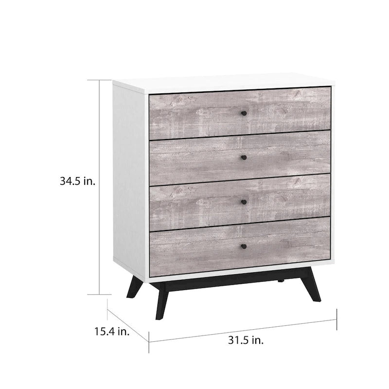 Commode à 4 tiroirs – Commode de chambre à coucher de style moderne du milieu du siècle avec pieds en bois massif
