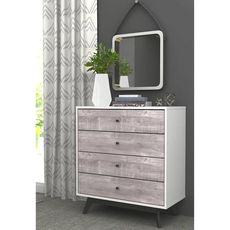 Commode à 4 tiroirs – Commode de chambre à coucher de style moderne du milieu du siècle avec pieds en bois massif
