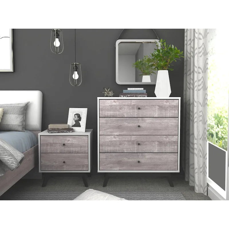 Commode à 4 tiroirs – Commode de chambre à coucher de style moderne du milieu du siècle avec pieds en bois massif