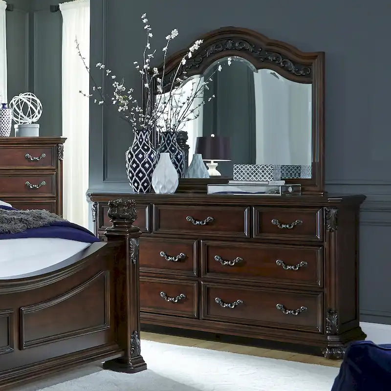 Commode et miroir Cognac