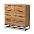 Commode de chambre 5 tiroirs en bois de chêne et métal noir