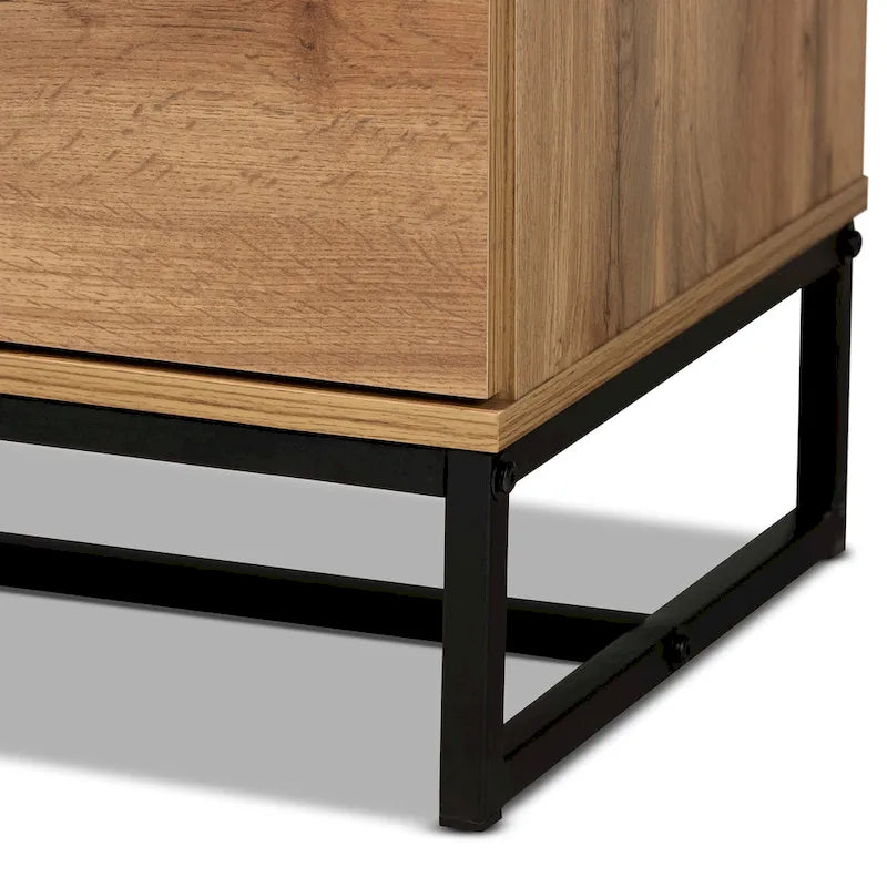Commode de chambre 5 tiroirs en bois de chêne et métal noir
