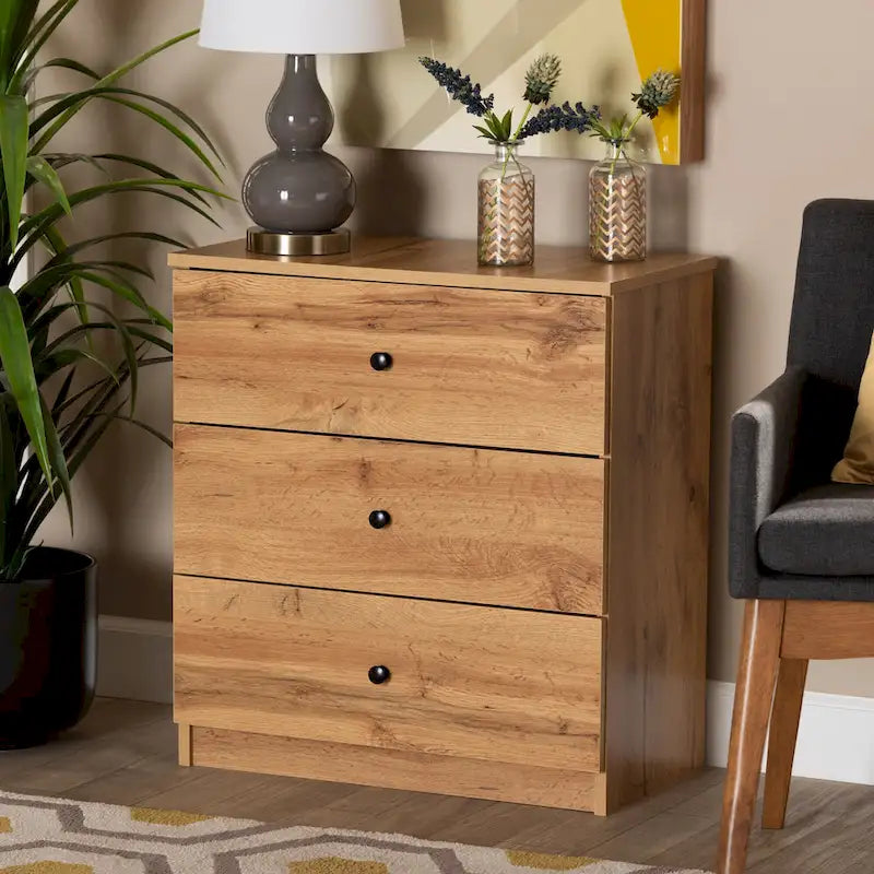Decon Modern Oak Brown Finished Wood 3-Drawer Storage Chest