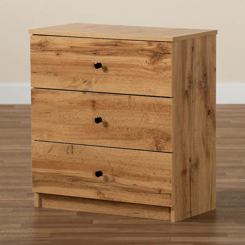 Commode de rangement moderne à 3 tiroirs en bois au fini chêne brun