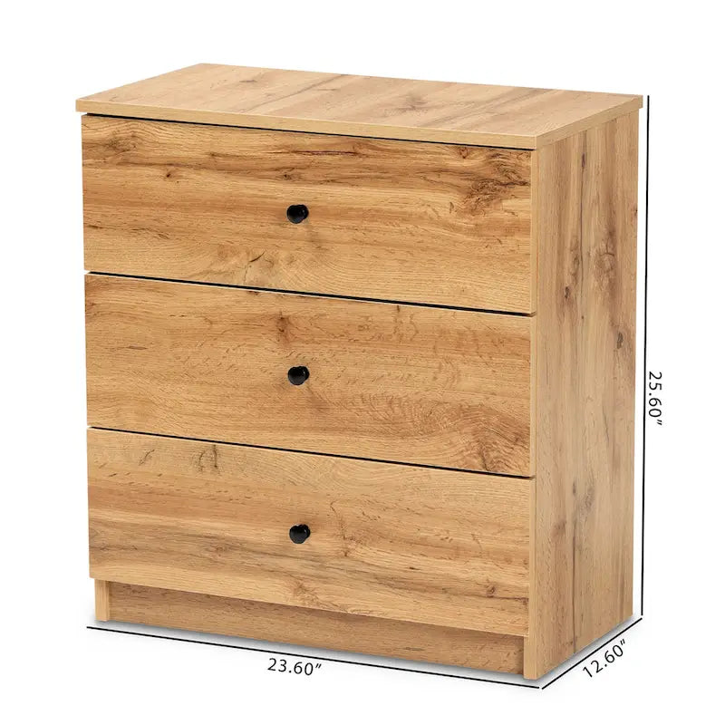 Commode de rangement moderne à 3 tiroirs en bois au fini chêne brun