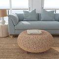 Natural Whitewashed Abaca Round Coffee Table Ottoman by 