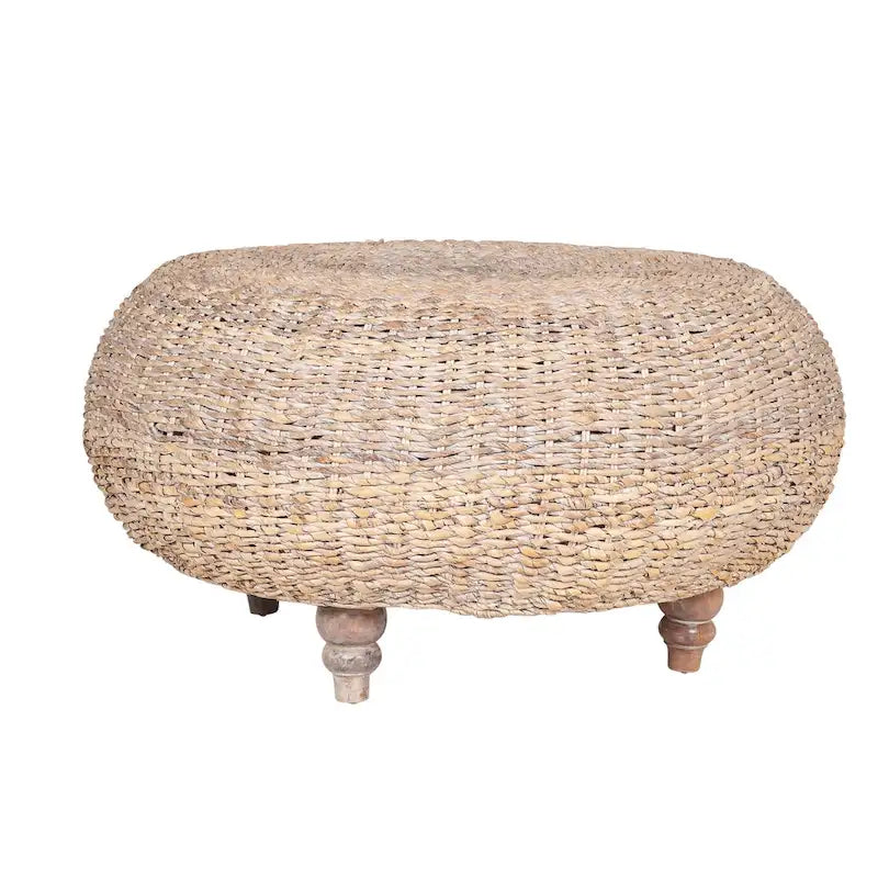 Table basse ronde ottomane blanchie à la chaux naturelle par