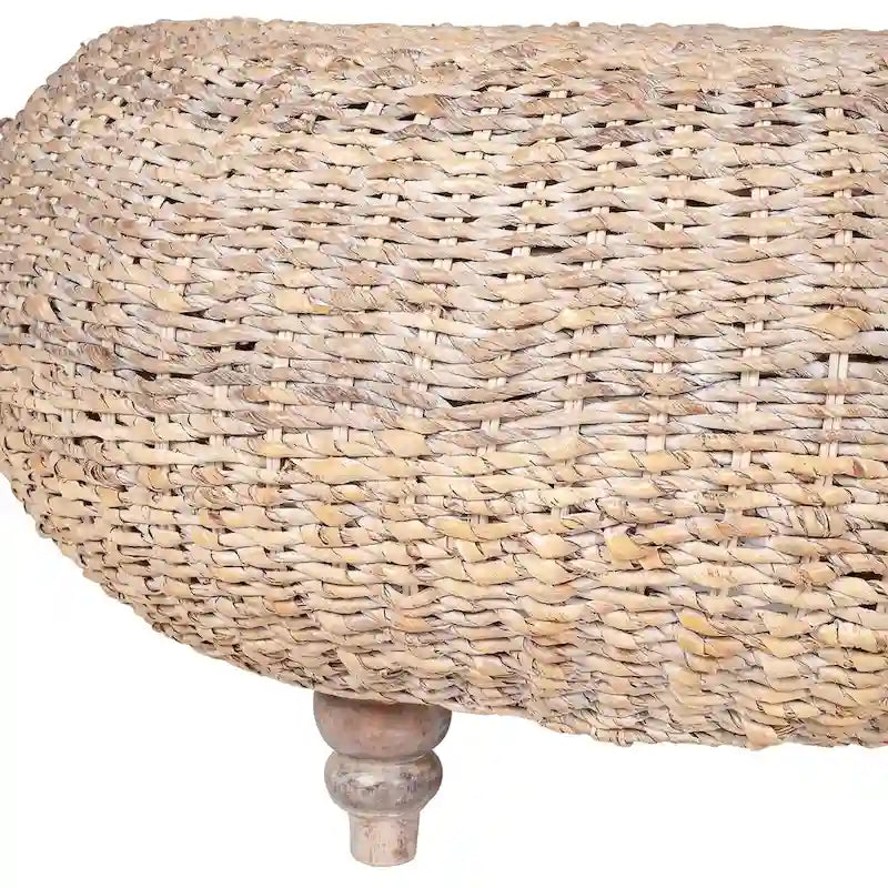 Table basse ronde ottomane blanchie à la chaux naturelle par
