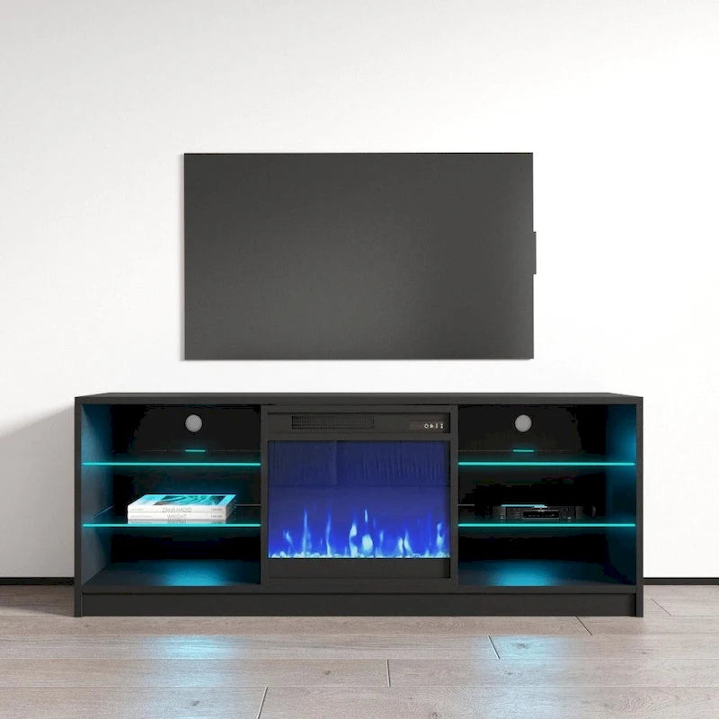Meuble TV moderne 58 pouces avec foyer électrique