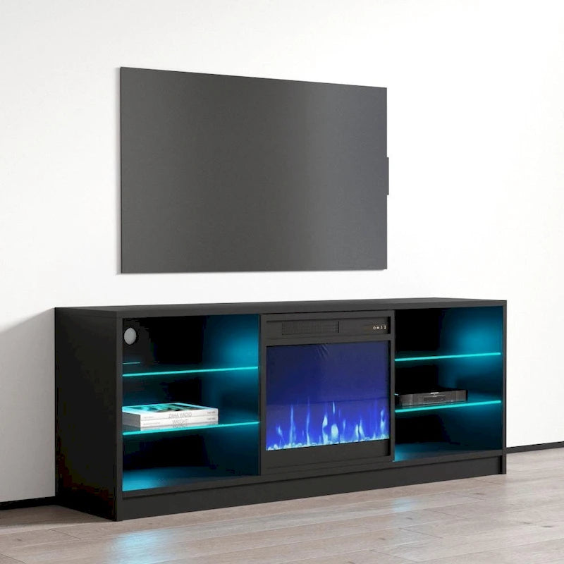 Meuble TV moderne 58 pouces avec foyer électrique