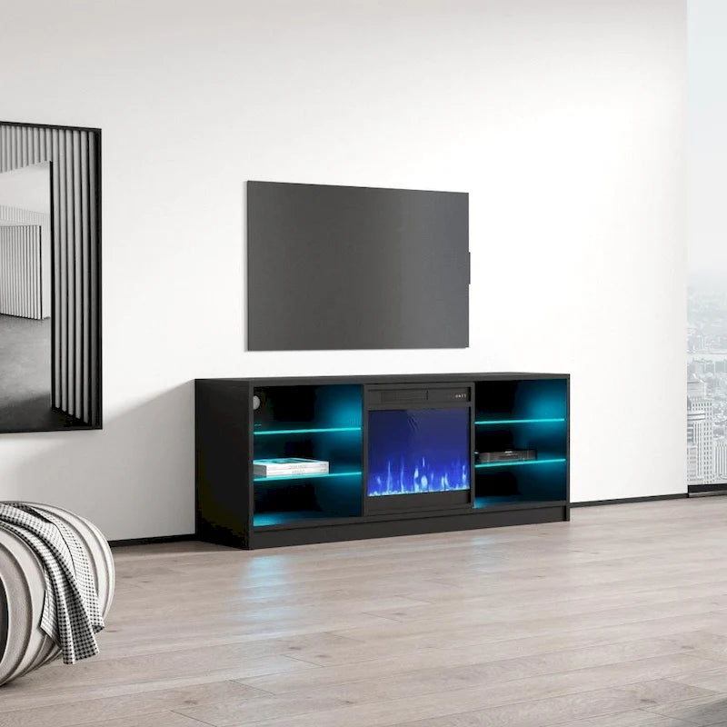Meuble TV moderne 58 pouces avec foyer électrique