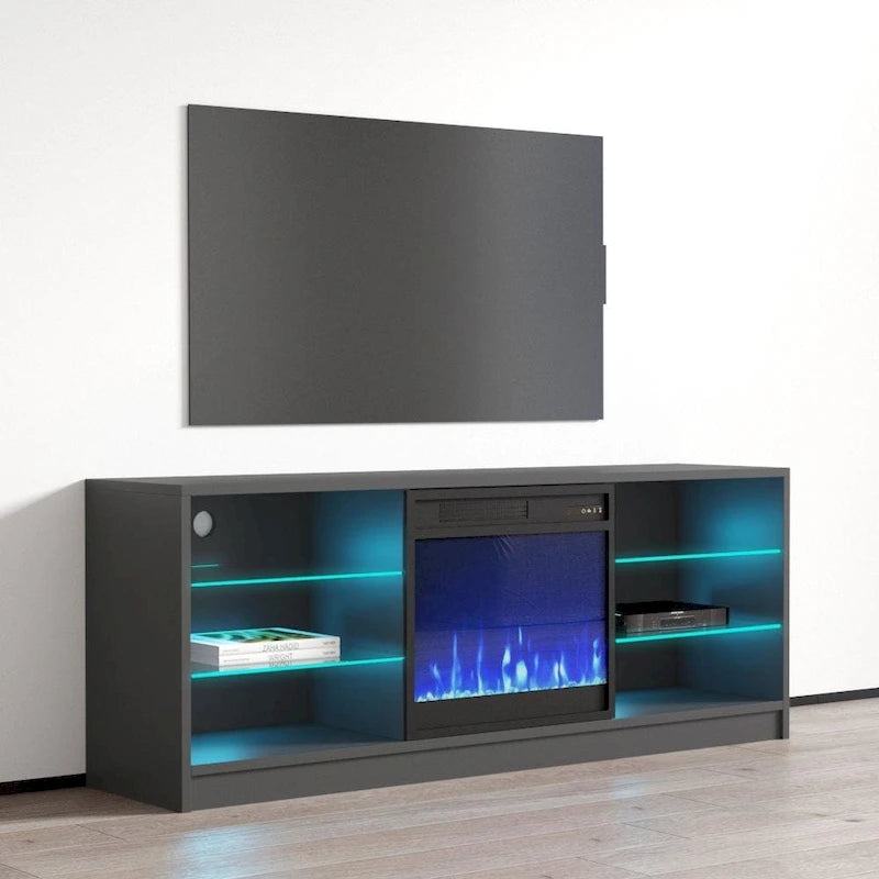Meuble TV moderne 58 pouces avec foyer électrique