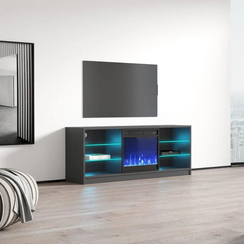 Meuble TV moderne 58 pouces avec foyer électrique