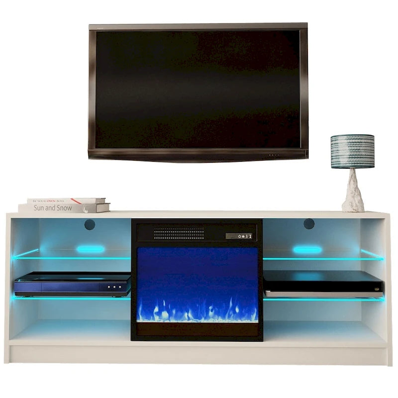 Meuble TV moderne 58 pouces avec foyer électrique