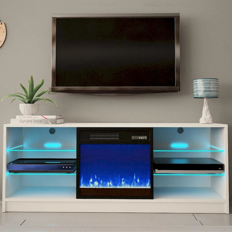 Meuble TV moderne 58 pouces avec foyer électrique