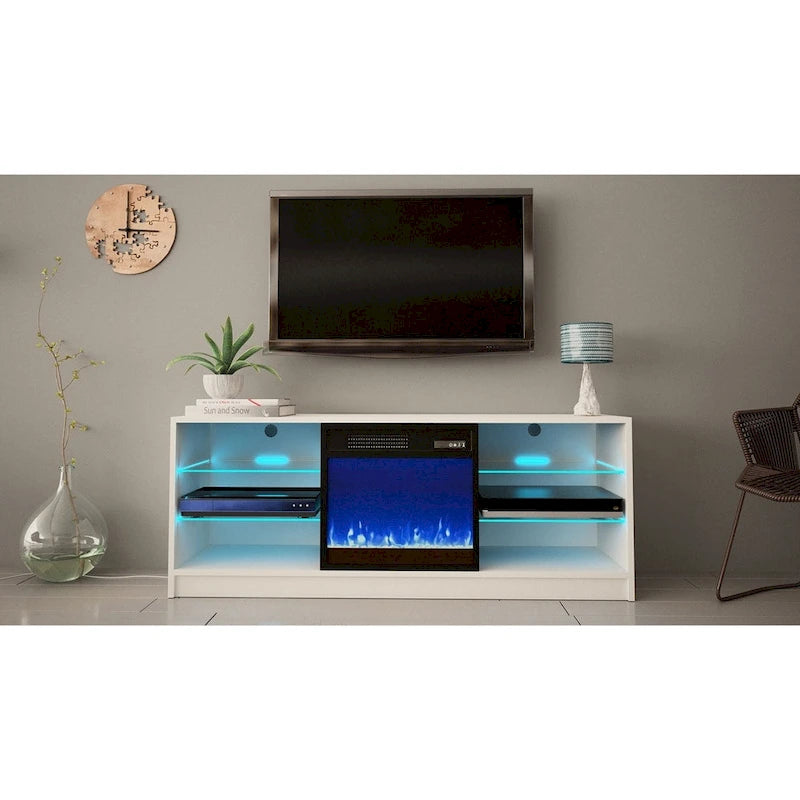 Meuble TV moderne 58 pouces avec foyer électrique