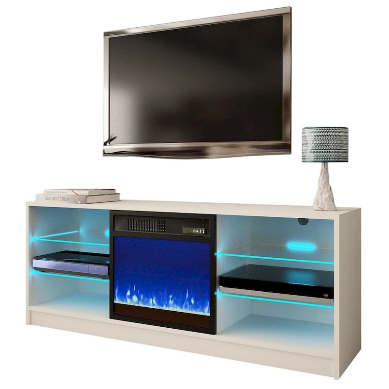 Meuble TV moderne 58 pouces avec foyer électrique