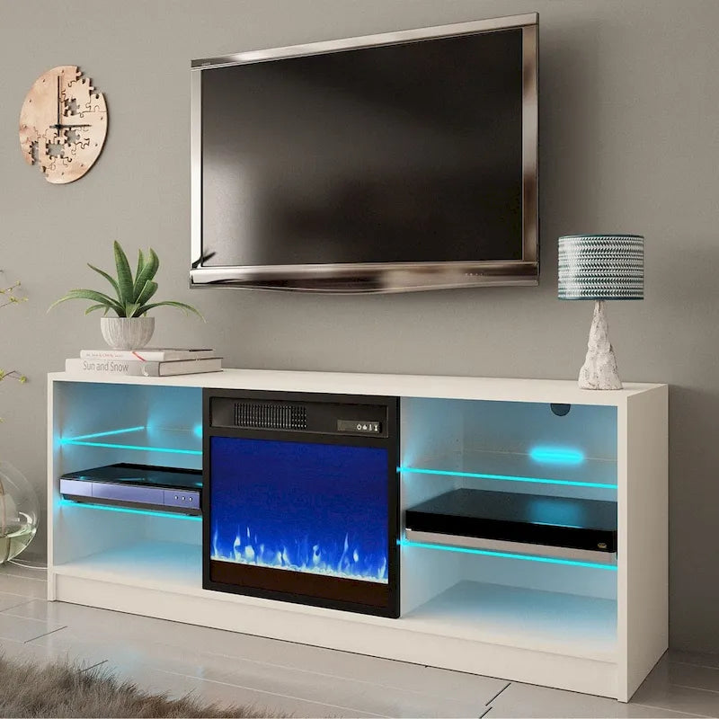 Meuble TV moderne 58 pouces avec foyer électrique