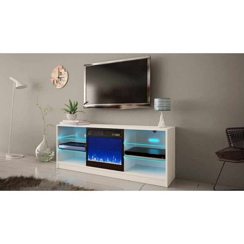 Meuble TV moderne 58 pouces avec foyer électrique