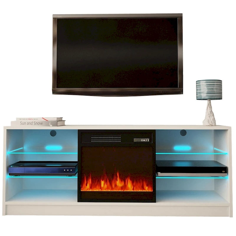 Meuble TV moderne 58 pouces avec foyer électrique