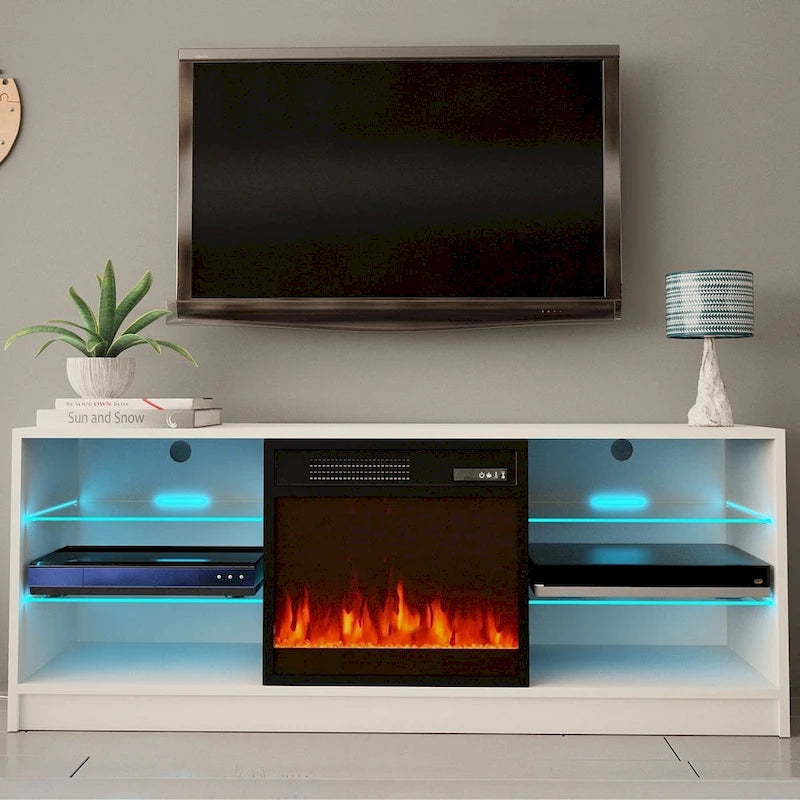 Meuble TV moderne 58 pouces avec foyer électrique
