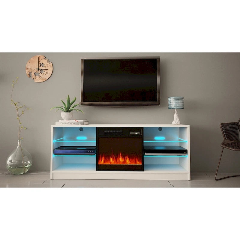 Meuble TV moderne 58 pouces avec foyer électrique