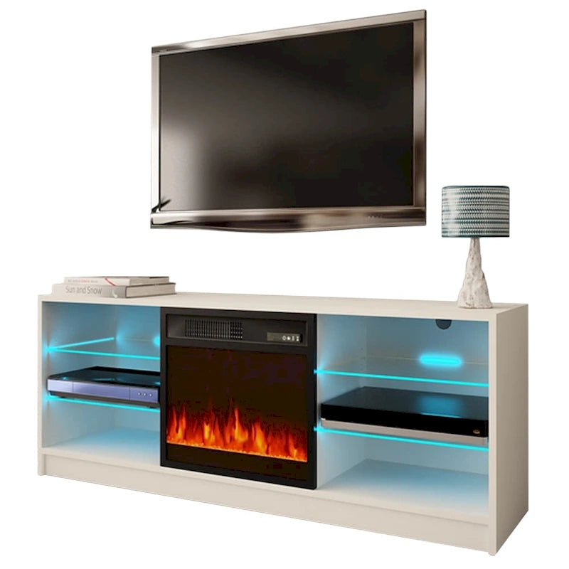 Meuble TV moderne 58 pouces avec foyer électrique