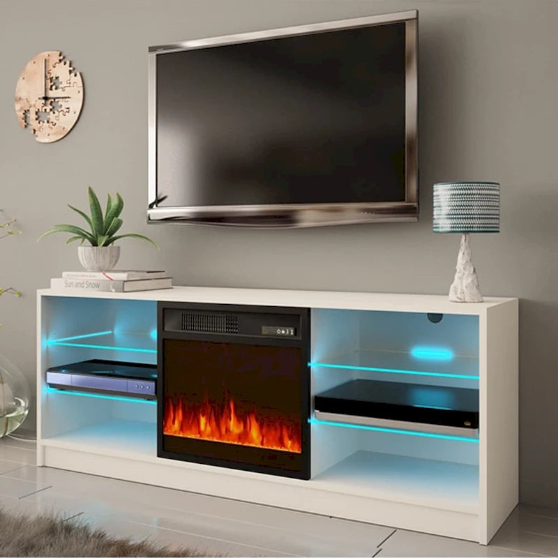 Meuble TV moderne 58 pouces avec foyer électrique