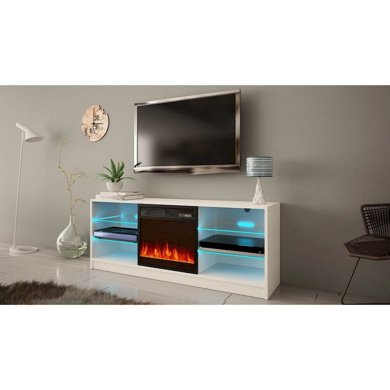 Meuble TV moderne 58 pouces avec foyer électrique