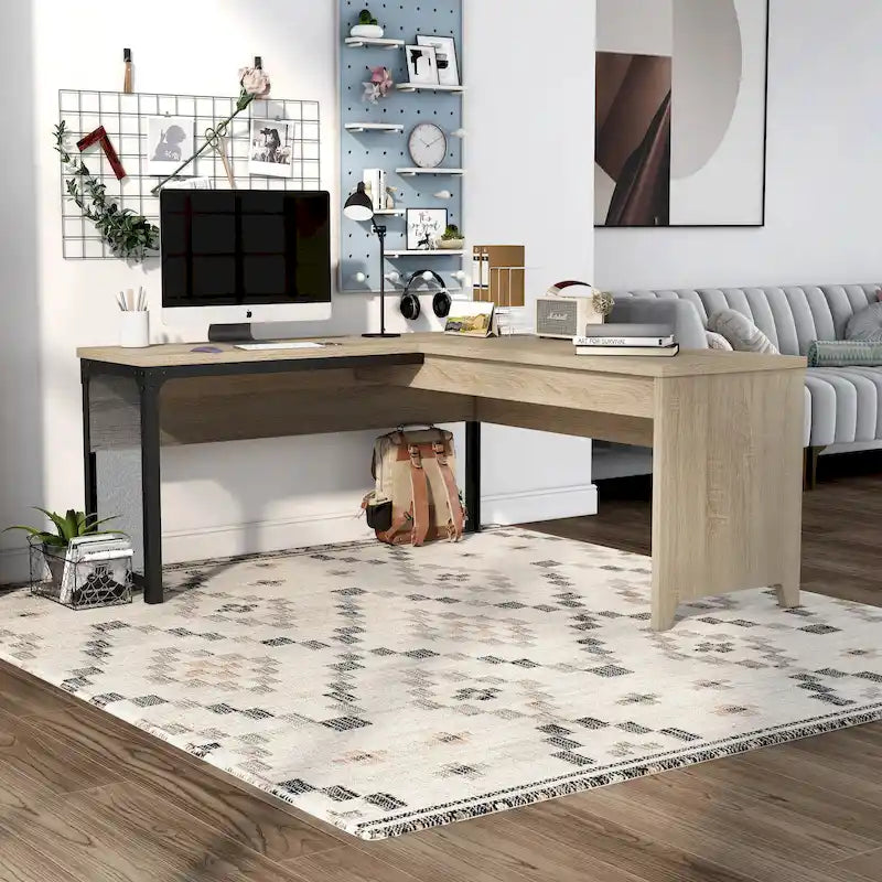 Bureau d'angle debout 165 cm en métal et chêne naturel industriel par