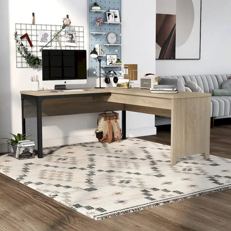  Industrial Natural Oak 65-inch Metal L-Shaped Standing Desk by 