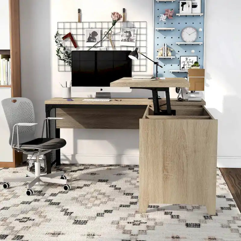Bureau d'angle debout 165 cm en métal et chêne naturel industriel par