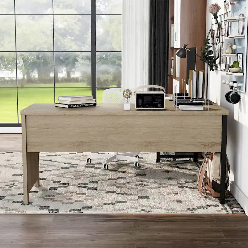 Bureau d'angle debout 165 cm en métal et chêne naturel industriel par
