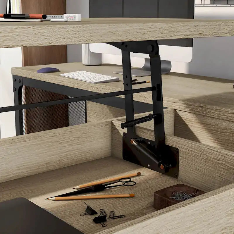 Bureau d'angle debout 165 cm en métal et chêne naturel industriel par