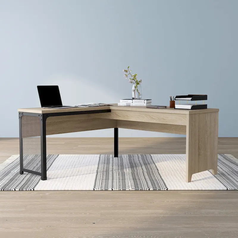 Bureau d'angle debout 165 cm en métal et chêne naturel industriel par