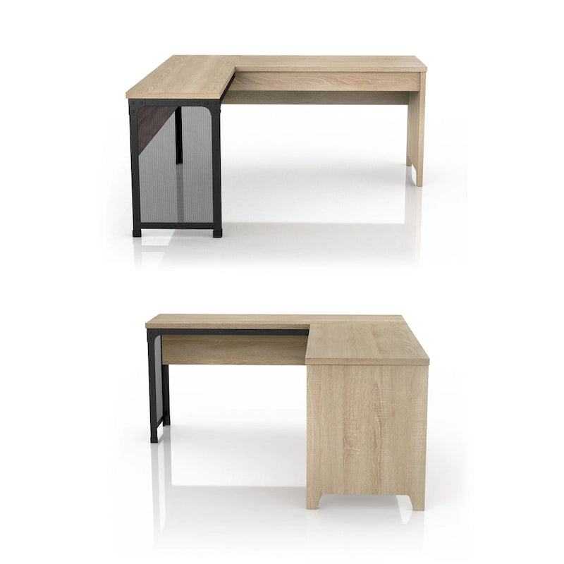 Bureau d'angle debout 165 cm en métal et chêne naturel industriel par
