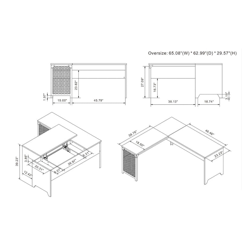 Bureau d'angle debout 165 cm en métal et chêne naturel industriel par