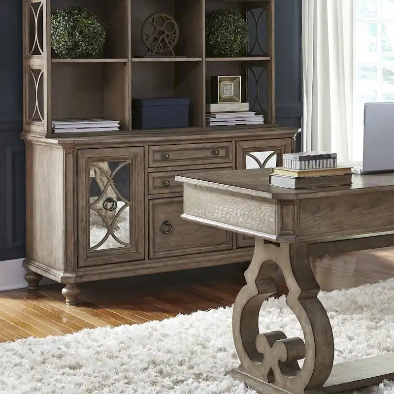  Simply Elegant White, Brown, & Heathered Taupe Credenza