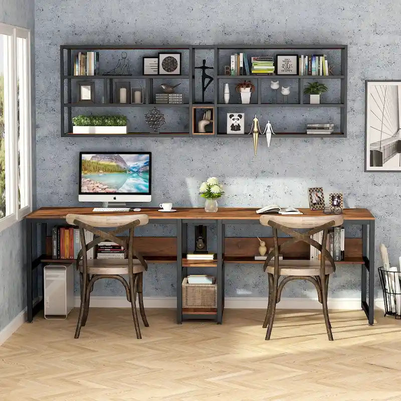 Bureau deux personnes avec étagère, Double bureau