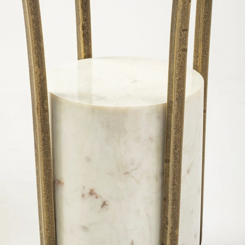 Table d'appoint ronde avec plateau en verre, métal doré et piédestal en marbre blanc