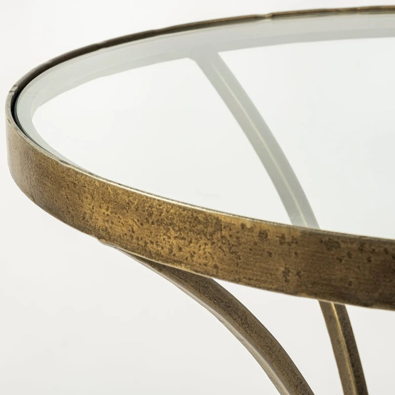 Table d'appoint ronde avec plateau en verre, métal doré et piédestal en marbre blanc
