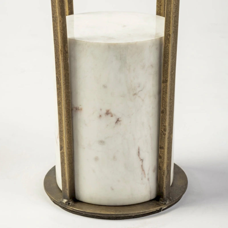 Table d'appoint ronde avec plateau en verre, métal doré et piédestal en marbre blanc