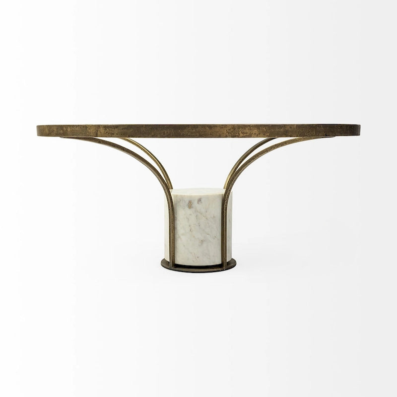 Table d'appoint ronde avec plateau en verre, métal doré et piédestal en marbre blanc