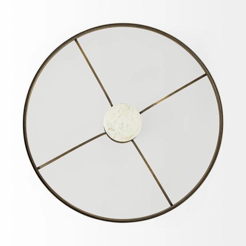 Table d'appoint ronde avec plateau en verre, métal doré et piédestal en marbre blanc