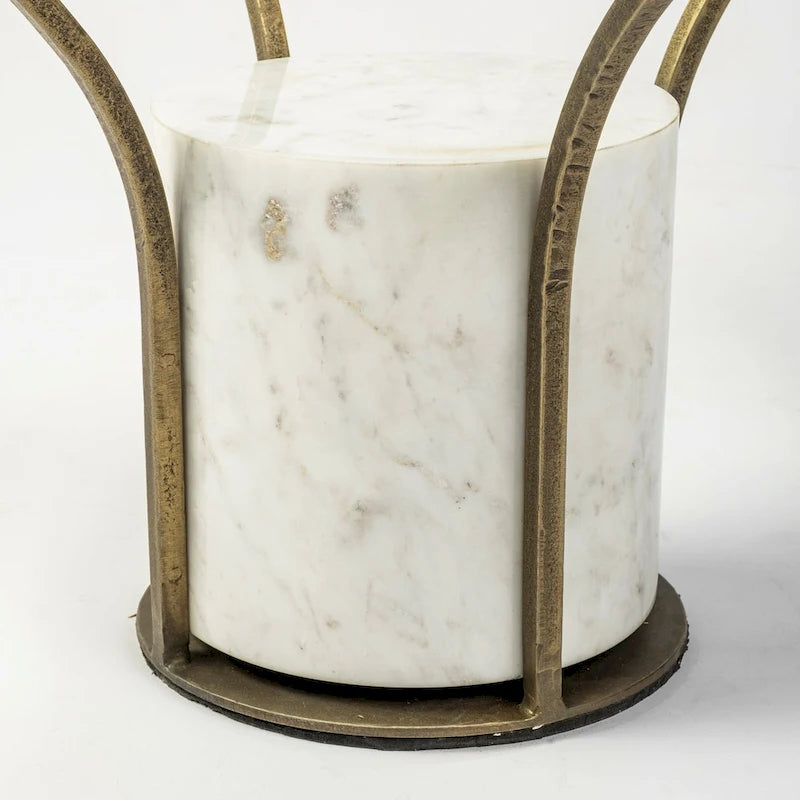 Table d'appoint ronde avec plateau en verre, métal doré et piédestal en marbre blanc