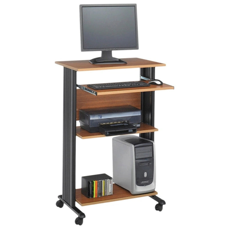 Bureau d'ordinateur mobile debout et support d'imprimante avec rangement